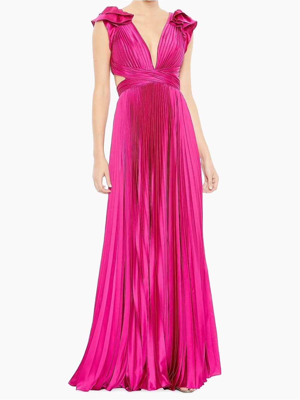 NWT - IEENA Mac Duggal - Pink Pleated Ruffled Cap Sleeve Cut Out Lace Up Gown- 0